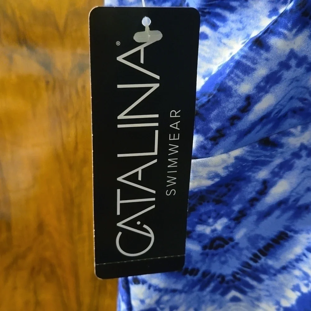 Catalina Blue Print Swim Top Size 1X NWT